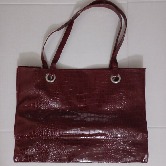WOMEN'S BURGUNDY ALLIGATOR PRINT TOTE HANDBAG - Picture 9 of 15